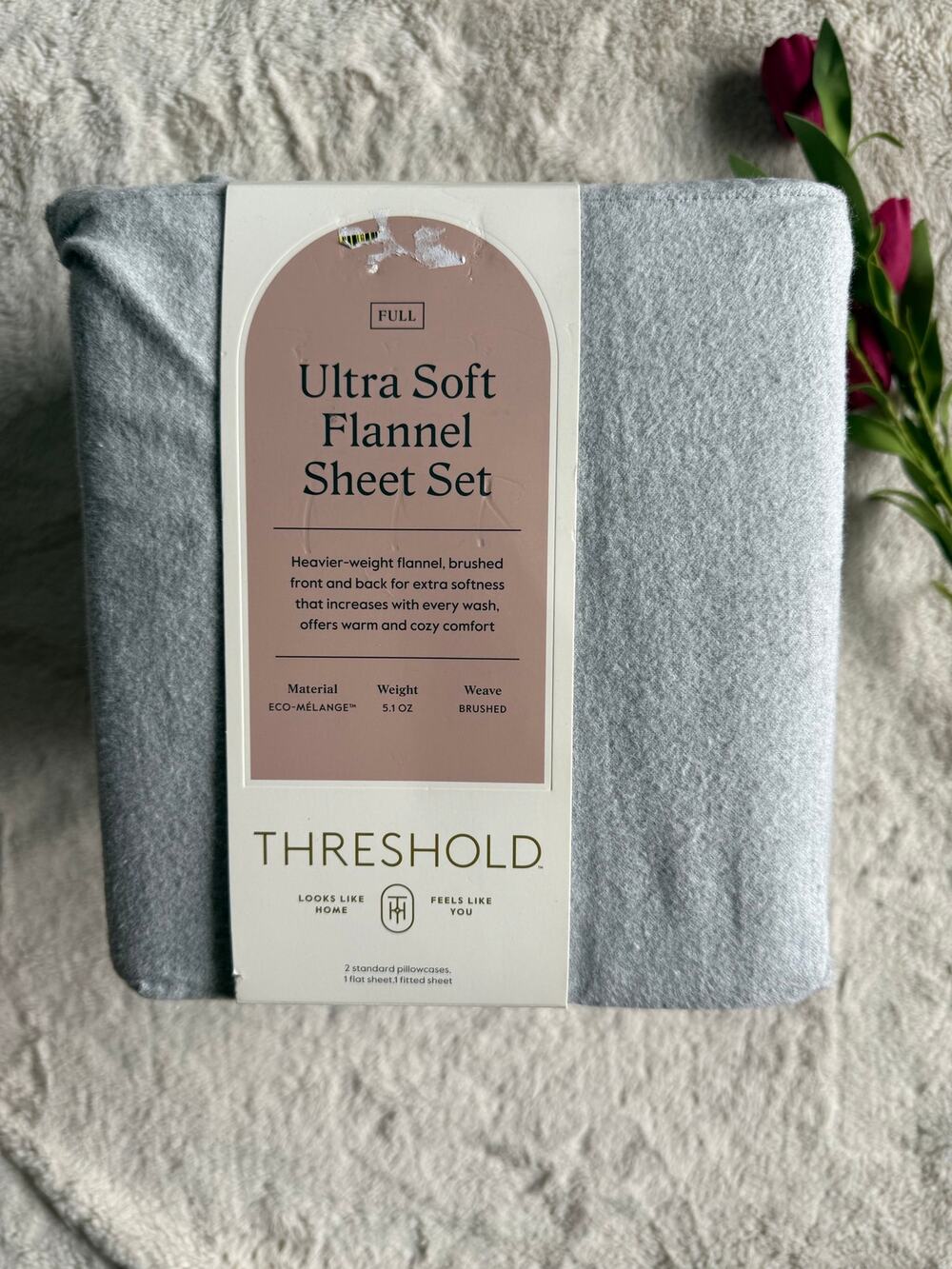 Threshold Ultra Soft Gray Flannel Sheet Set Full Size NEW